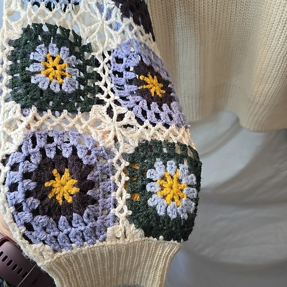Sweet Lovely By Jen Wildflower Blooms Crochet Sweater Size M‎ Boho Cottagecore - Picture 5 of 15